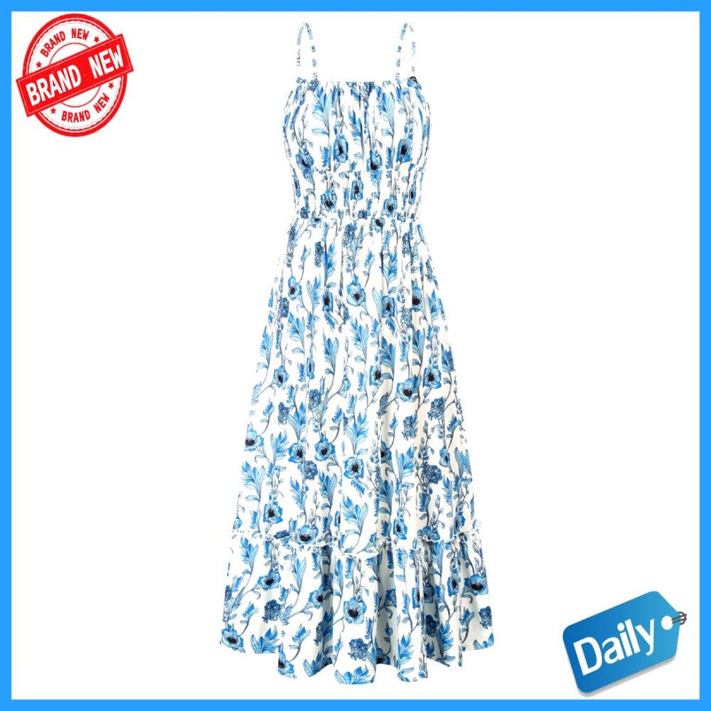 Smocked Waist Maxi Dress With Pockets, Square Neck, Summer Boho